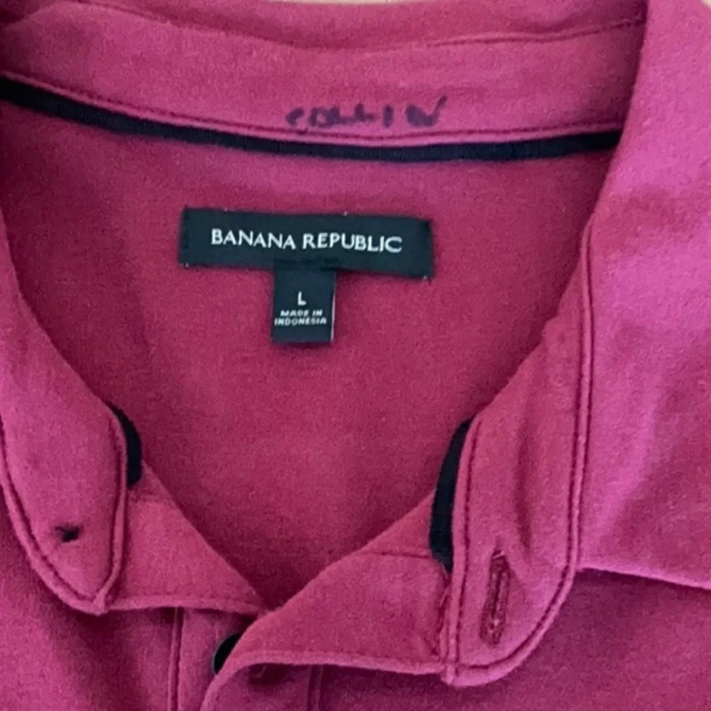 Banana Republic Mens Polo Shirt Large Burgundy Red Short Sleeve Jersey Knit‎